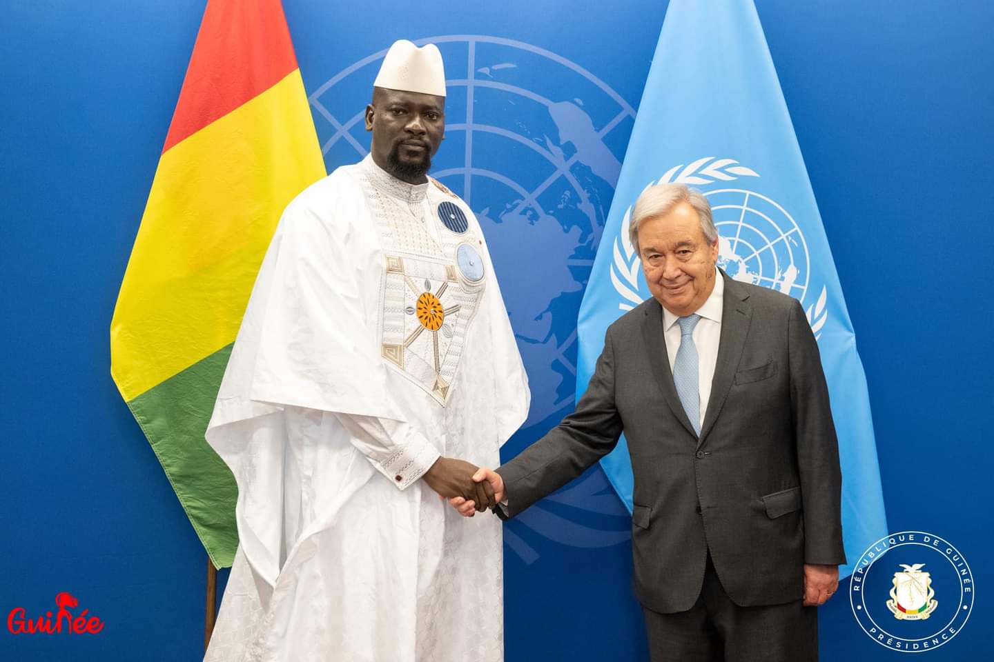 𝗦𝗶𝗲̀𝗴𝗲 𝗱𝗲s Nations-Unies: le Col. Mamadi Doumbouya a été 𝗿𝗲𝗰̧𝘂 𝗽𝗮𝗿 𝗔𝗻𝘁𝗼́𝗻𝗶𝗼 𝗚𝘂𝘁𝗲𝗿𝗿𝗲𝘀, Secrétaire Général de l'Organisation - Infosreelles.com